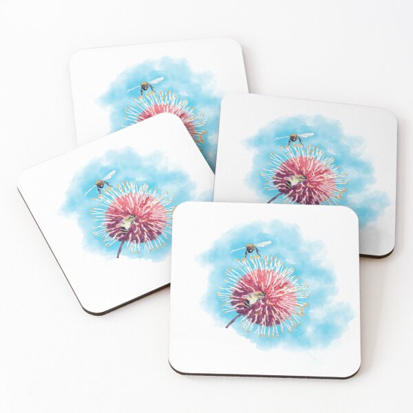 Item preview, Pin cushion ( Hakea laurina) with bees designed and sold by SerenArtinOz.
