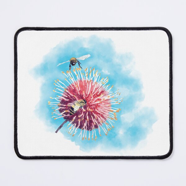 Item preview, Pin cushion ( Hakea laurina) with bees designed and sold by SerenArtinOz.