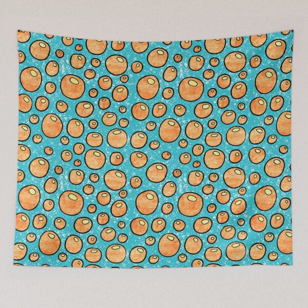 Item preview, Graphic bubbles pattern, bright orange and sky blue 90s abstract bubbles designed and sold by NadiaChevrel.