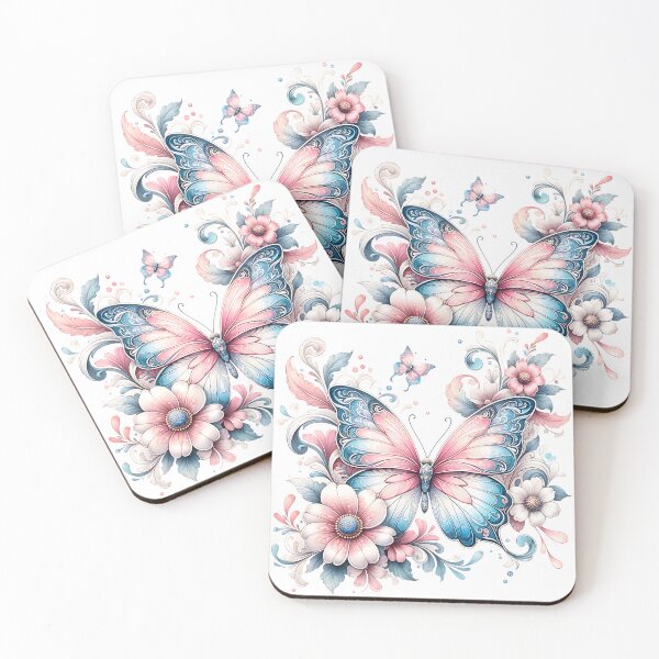 Item preview, Floral Butterfly Watercolor Design with Flowers in Pink and Blue Colors designed and sold by Kathleen Weinert.