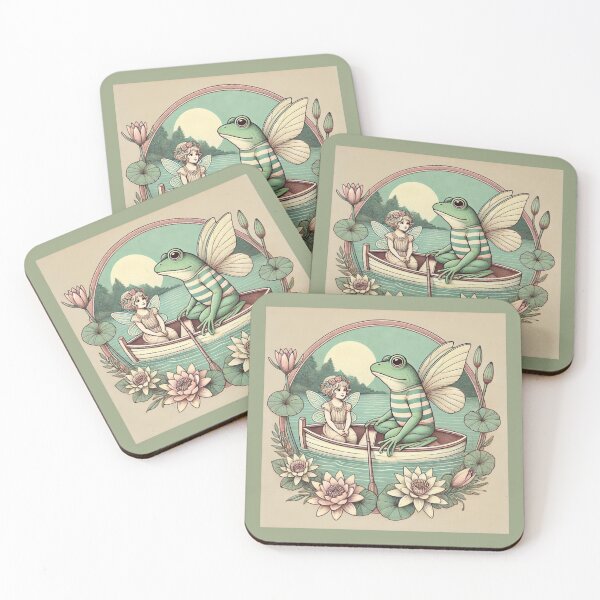 Item preview, Frogcore / Fairycore lovely watercolor illustration, frog boating with a fairy designed and sold by coloursforkids.