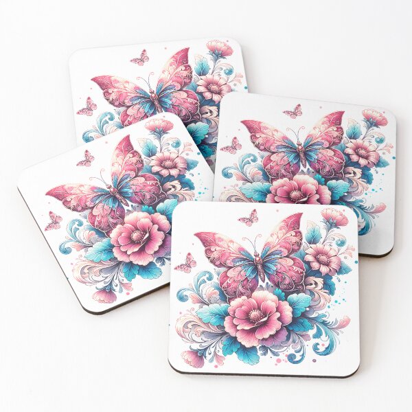 Item preview, Kopie von Floral Butterfly Watercolor Design with Flowers in Pink and Blue Colors designed and sold by Kathleen Weinert.