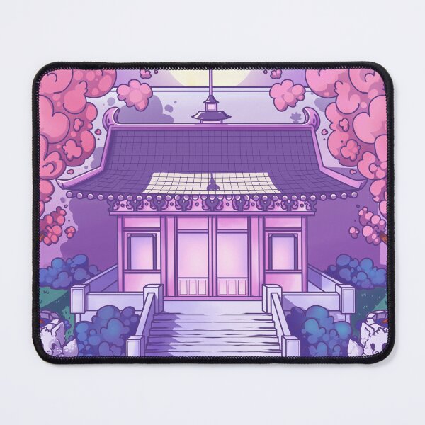 Item preview, Cherry Blossom Temple in Day with Kitsune Shrines in Purple Green and Pink designed and sold by JumpingRabbits.