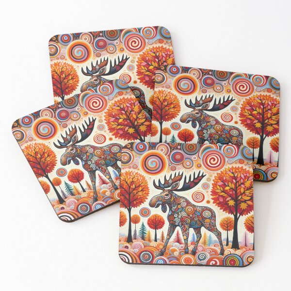 Item preview, Vibrant Moose in Whimsical Autumn Wonderland by heidiannemorris designed and sold by FOLK ART FUSION by heidiannemorris.