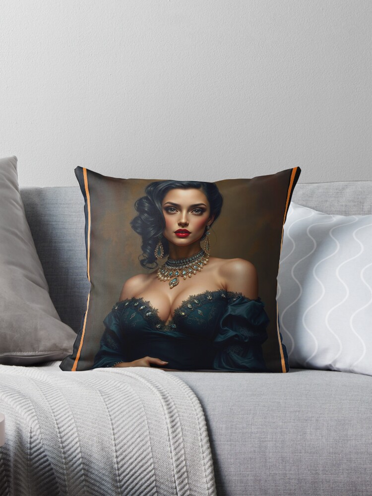 A Timeless Classic Portrait of Glamour, Sophistication, And Beauty Stunning AI Concept Art by Xzendor7 Decorative Art Print Throw Pillow
