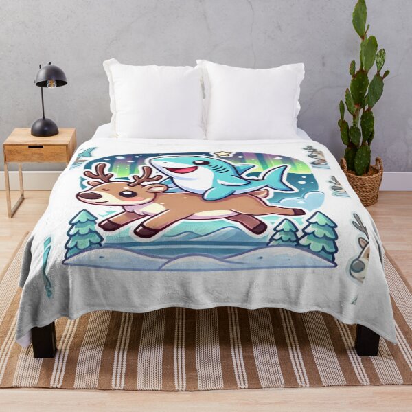Item preview, Shark Riding Reindeer Under Northern Lights designed and sold by Ideaunluck-shop.