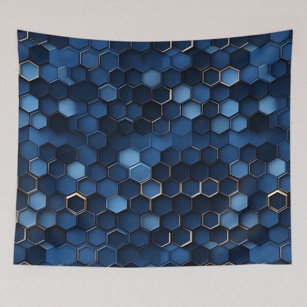 Item preview, Deep Blue Honeycomb Hexagon Gold Seamless Pattern designed and sold by GrinGalore.