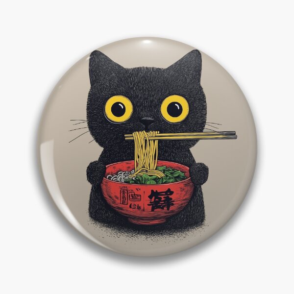 Item preview, Black Cat Eating Noodles designed and sold by TheSamuraiCat.