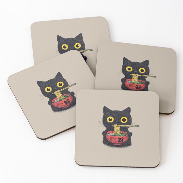 Item preview, Black Cat Eating Noodles designed and sold by TheSamuraiCat.