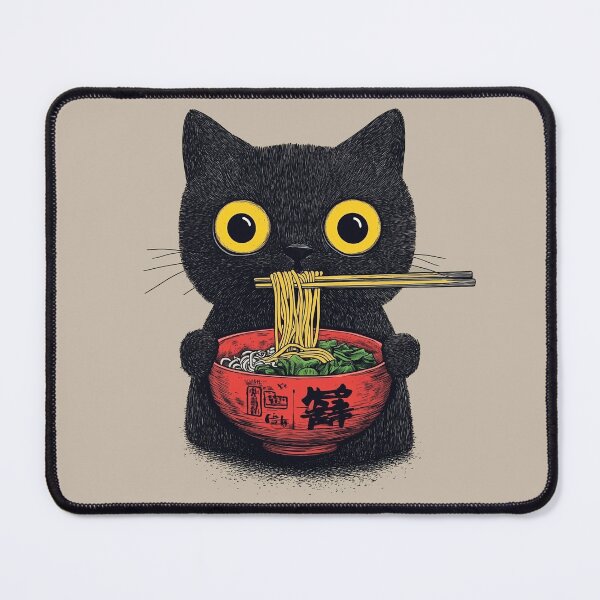 Item preview, Black Cat Eating Noodles designed and sold by TheSamuraiCat.