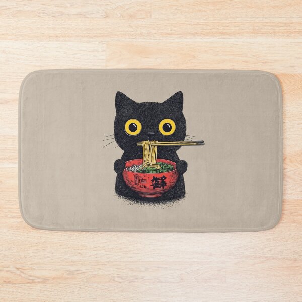 Item preview, Black Cat Eating Noodles designed and sold by TheSamuraiCat.