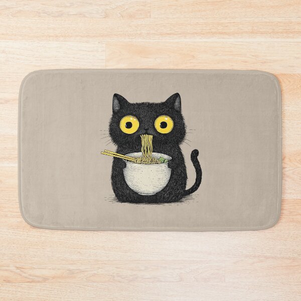Item preview, Black Cat Eating Noodles 2 designed and sold by TheSamuraiCat.
