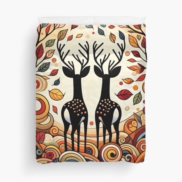 Item preview, Twin Stags Lost in the Beauty of Fall by heidiannemorris designed and sold by FOLK ART FUSION by heidiannemorris.
