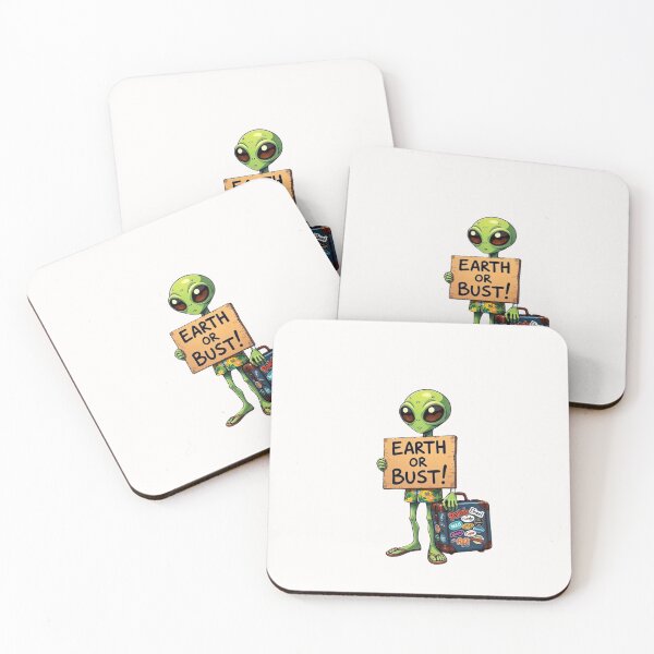 Item preview, Alien Hitchhiker Space Green UFO Earth or Bust Cartoon Adventure Fun  designed and sold by Kia Blaze.