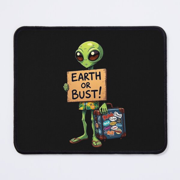 Item preview, Alien Hitchhiker Space Green UFO Earth or Bust Cartoon Adventure Fun designed and sold by Kia Blaze.