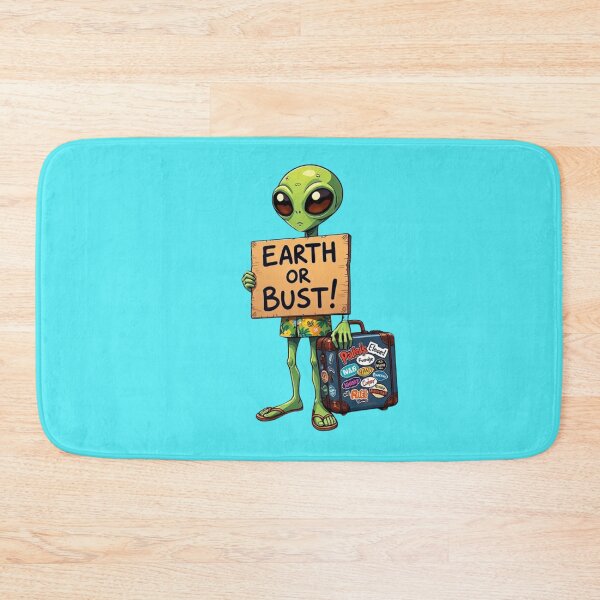 Item preview, Alien Hitchhiker Space Green UFO Earth or Bust Cartoon Adventure Fun  designed and sold by Kia Blaze.
