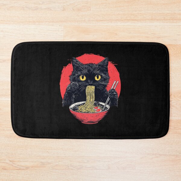 Item preview, Black Cat Eating Noodles 3 designed and sold by TheSamuraiCat.