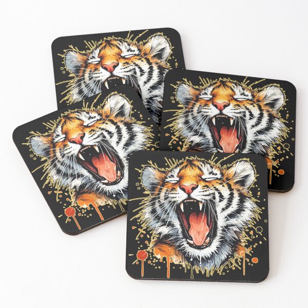 Item preview, Yawning Tiger Cute Watercolor Splash Art designed and sold by TomFrontierArt.