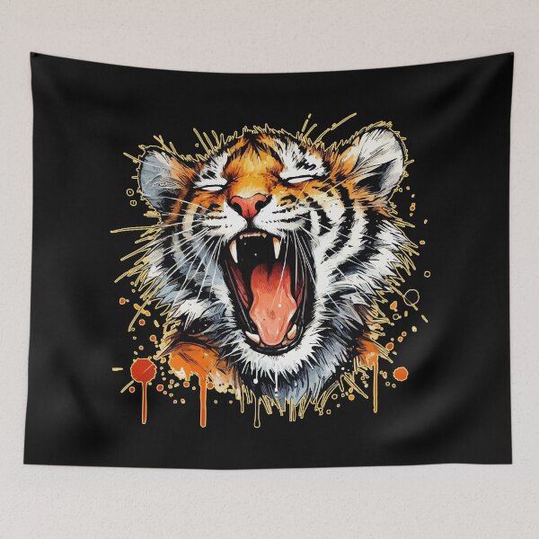 Item preview, Yawning Tiger Cute Watercolor Splash Art designed and sold by TomFrontierArt.