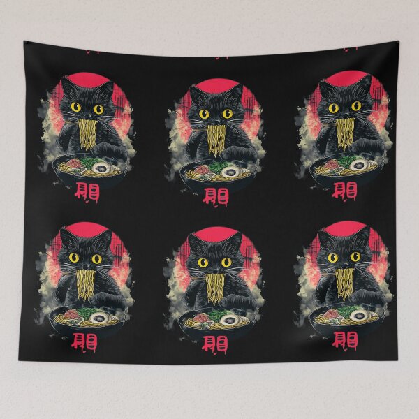Item preview, Black Cat Eating Noodles 4 designed and sold by TheSamuraiCat.