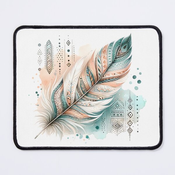 Item preview, Bohemian boho chick feather design in pastel beige and mint green designed and sold by Kathleen Weinert.