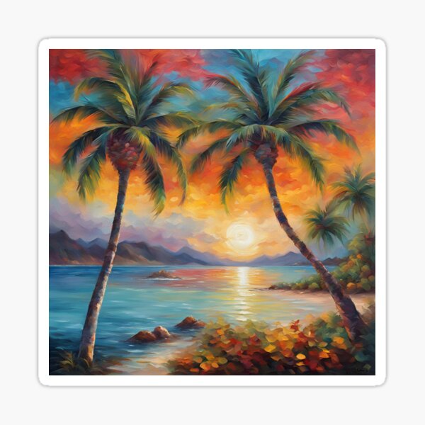 Item preview, Colorful Palms Tropical Beach Oil Painting Style designed and sold by SeaStarAlex.