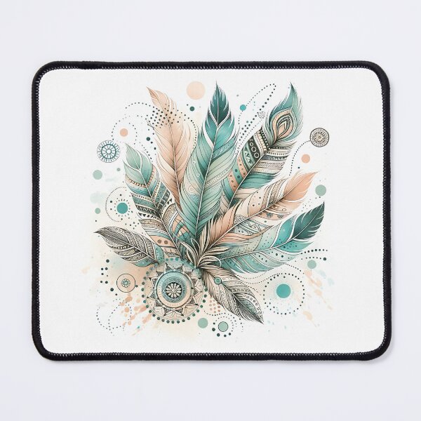 Item preview, Bohemian boho chic feather design in pastel beige and mint green designed and sold by Kathleen Weinert.