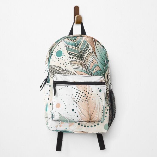 Item preview, Bohemian boho chic feather design in pastel beige and mint green designed and sold by Kathleen Weinert.