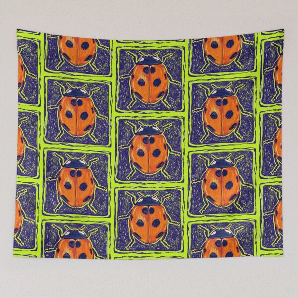 Item preview, bright ladybug / chartreuse square illustration designed and sold by Dirt-flavor.