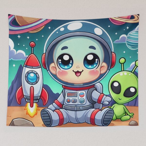 Item preview, Cute Happy Baby Astronaut with Pet Alien designed and sold by WyckedLynn.