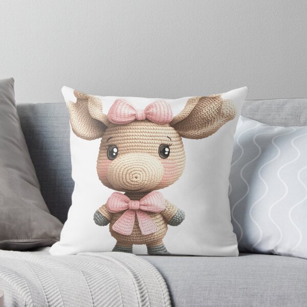 Item preview, Adorable Pink-Bowed Moose Kansai-Style Christmas Amigurumi Art designed and sold by AnnDesignStudio.