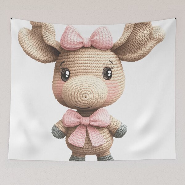 Item preview, Adorable Pink-Bowed Moose Kansai-Style Christmas Amigurumi Art designed and sold by AnnDesignStudio.