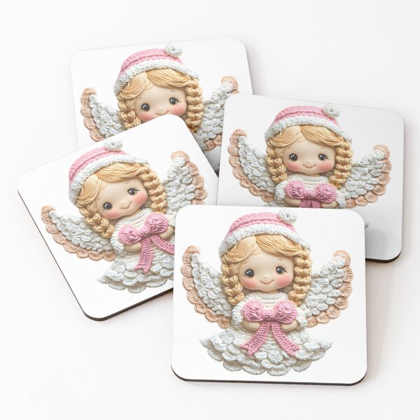 Item preview, Kawaii Christmas Angel Crochet Design - Cute Pink Bow, Pastel Colors & Smilecore Aestheticrumi-Style Digital Art designed and sold by AnnDesignStudio.