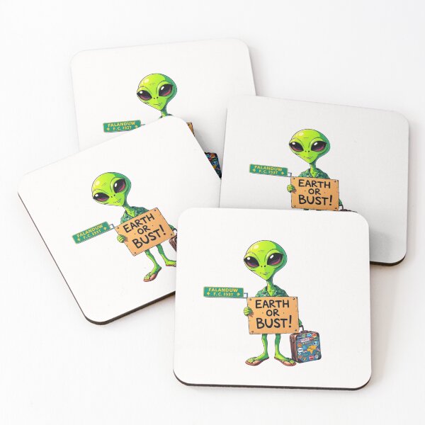 Item preview, Alien Hitchhiker Space Green UFO Earth or Bust Cartoon Adventure Funny designed and sold by Kia Blaze.