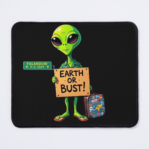 Item preview, Alien Hitchhiker Space Green UFO Earth or Bust Cartoon Adventure Funny designed and sold by Kia Blaze.