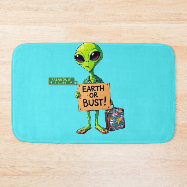 Item preview, Alien Hitchhiker Space Green UFO Earth or Bust Cartoon Adventure Funny designed and sold by Kia Blaze.