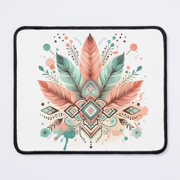 Item preview, Bohemian boho chick feather design in pastel orange and mint green designed and sold by Kathleen Weinert.
