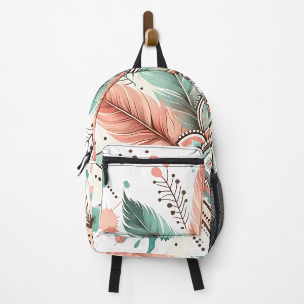 Item preview, Bohemian boho chick feather design in pastel orange and mint green designed and sold by Kathleen Weinert.