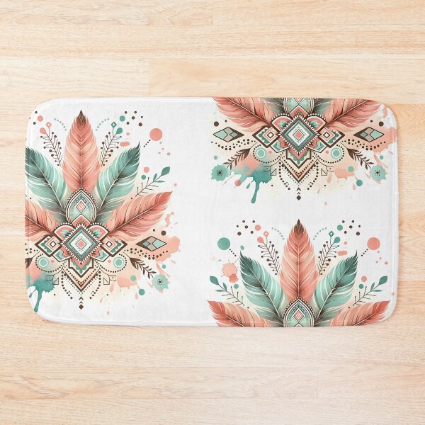 Item preview, Bohemian boho chick feather design in pastel orange and mint green designed and sold by Kathleen Weinert.