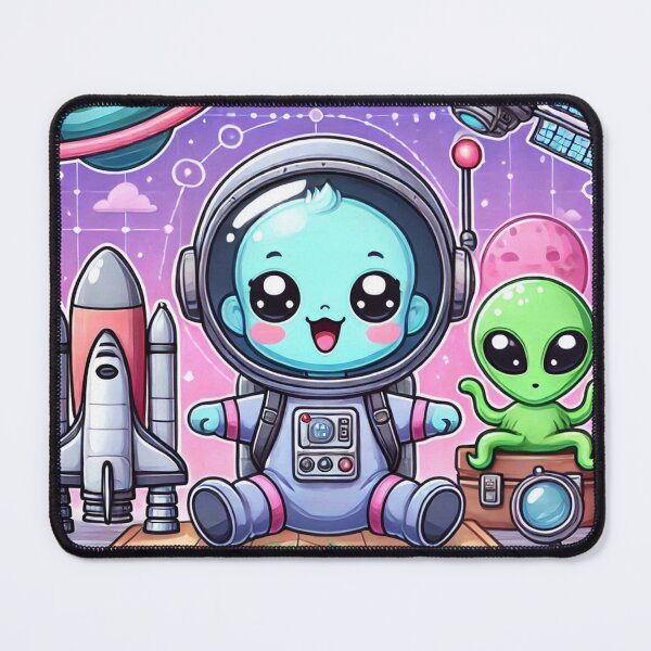 Item preview, Cute Happy Baby Astronaut with Pet Alien and a Map designed and sold by WyckedLynn.