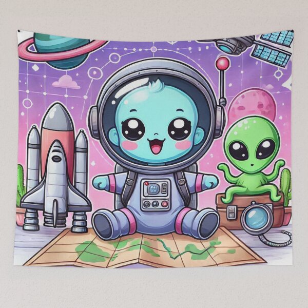 Item preview, Cute Happy Baby Astronaut with Pet Alien and a Map designed and sold by WyckedLynn.
