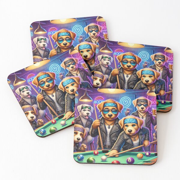 Item preview, Biker dogs wearing bandanas and sunglasses playing pool designed and sold by WooshiArt.