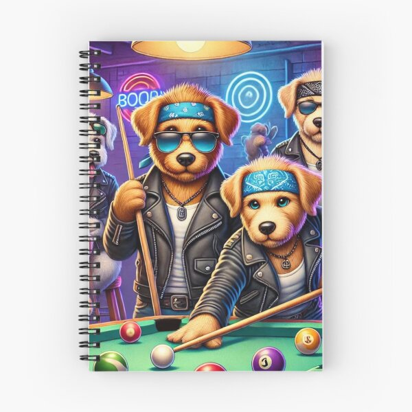 Item preview, Biker dogs wearing bandanas and sunglasses playing pool designed and sold by WooshiArt.