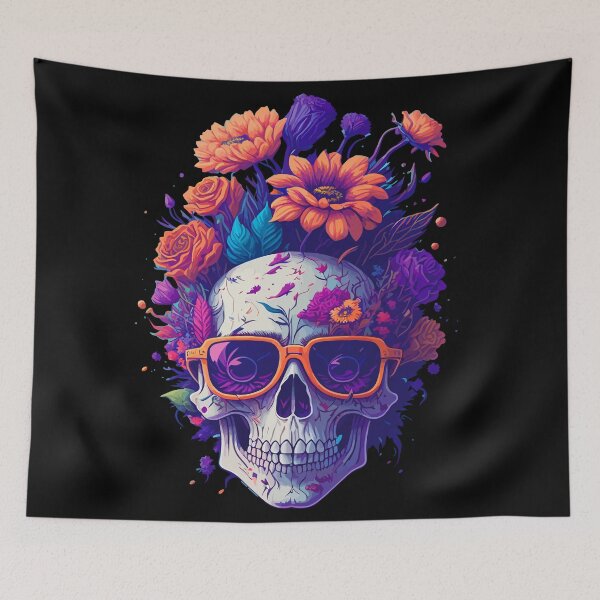 Item preview, Colorful Floral Skull Art - Day of the Dead Sugar Skull with Flowers - Gothic Skeleton Mexican Holiday Design designed and sold by DrawHandArt.