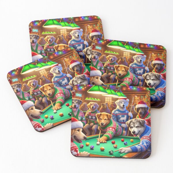 Item preview, Festive Dogs Playing Pool Christmas Scene - Fun Holiday Artwork designed and sold by WooshiArt.