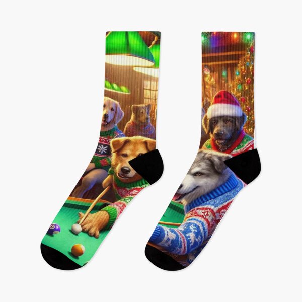 Item preview, Festive Dogs Playing Pool Christmas Scene - Fun Holiday Artwork designed and sold by WooshiArt.