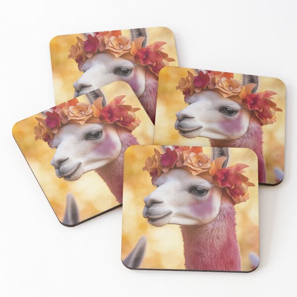 Item preview, Llama adorned with a floral crown stands against a warm autumn backdrop during a peaceful afternoon designed and sold by anytka.