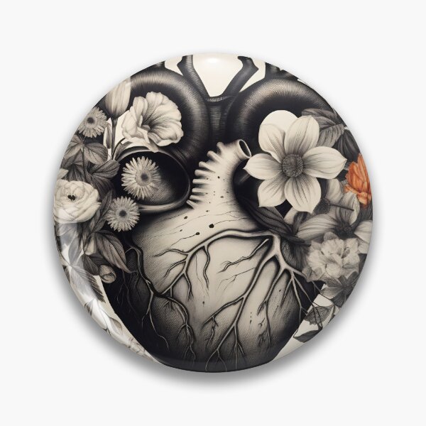 Item preview, Anatomical Floral Heart Artwork. Valentines day card. Anatomical heart with flowers. Black and white ink illustration designed and sold by anytka.