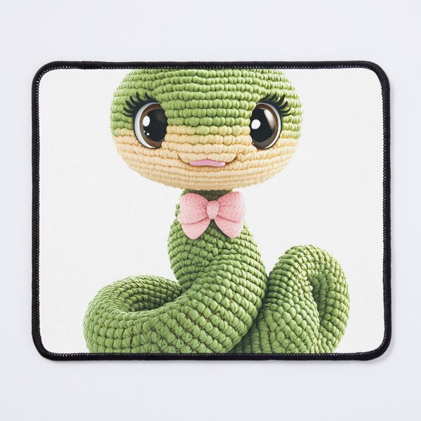 Item preview, Amigurumi-Style Cute Green Snake with Pink Bow Tie Adorable Christmas Gift Design designed and sold by AnnDesignStudio.