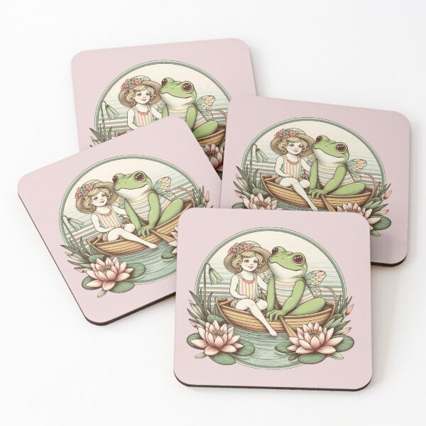 Item preview, Frogcore lovely art deco style illustration, a little fairy girl is boating with a cute frog designed and sold by coloursforkids.